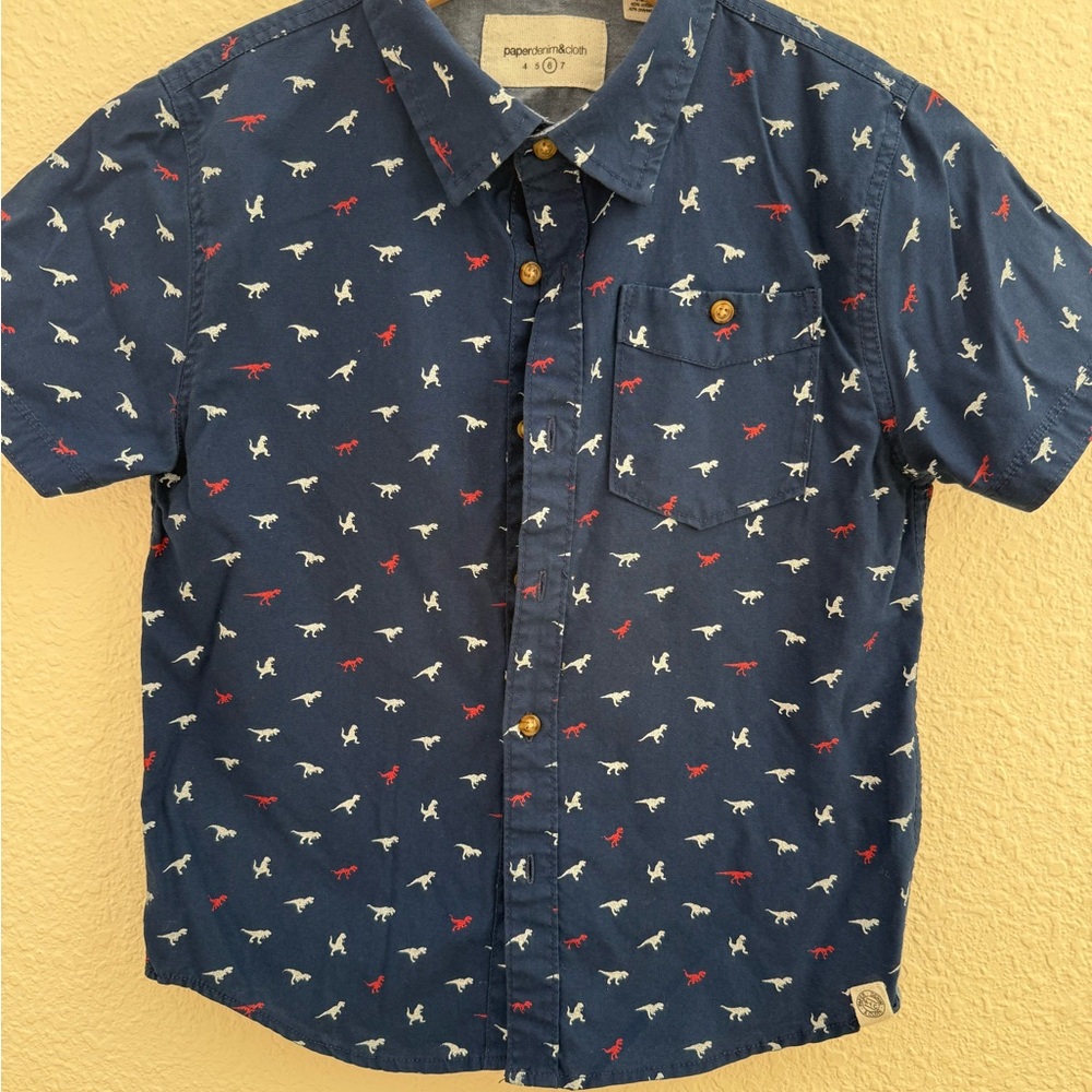 Paper Denim & Cloth Blue Dinosaur Button Down Shirt